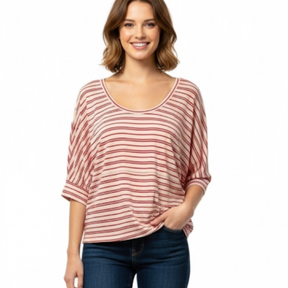 CAbi pink relaxed tickle tee 3/4 sleeve striped top style# 5750 size M